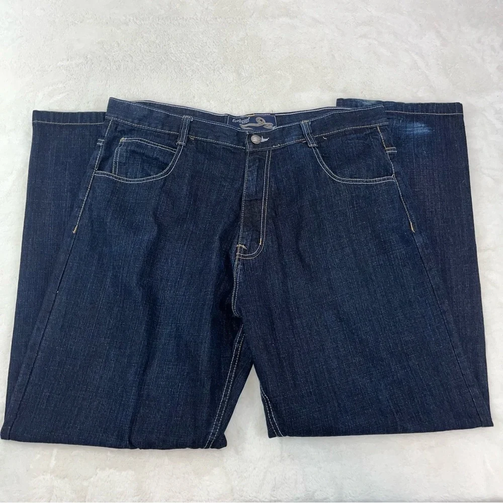 VTG EVOLUTION in Design Jeans Men 40X33 Blue Gold Pocket Embroidery Wide Leg Y2K
